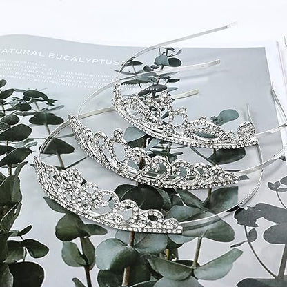 inSowni 6 Pack Decorative Sparkling Rhinestone Silver Metal Crown Headbands Tiaras for Women - Wedding Bridal Birthday Party Prom Headpieces with 12 Silicone Covers