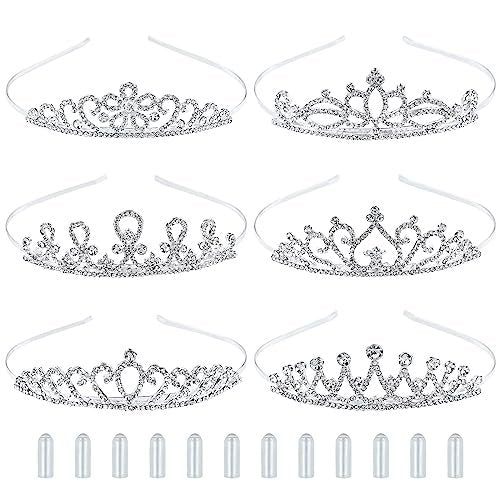 inSowni 6 Pack Decorative Sparkling Rhinestone Silver Metal Crown Headbands Tiaras for Women - Wedding Bridal Birthday Party Prom Headpieces with 12 Silicone Covers - görsel 2