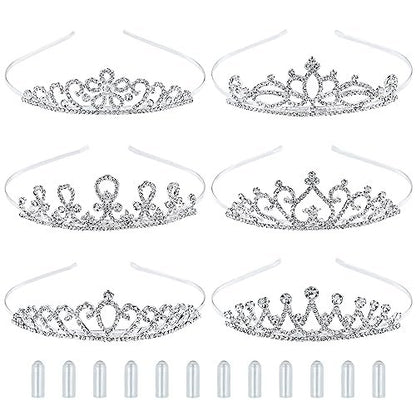inSowni 6 Pack Decorative Sparkling Rhinestone Silver Metal Crown Headbands Tiaras for Women - Wedding Bridal Birthday Party Prom Headpieces with 12 Silicone Covers