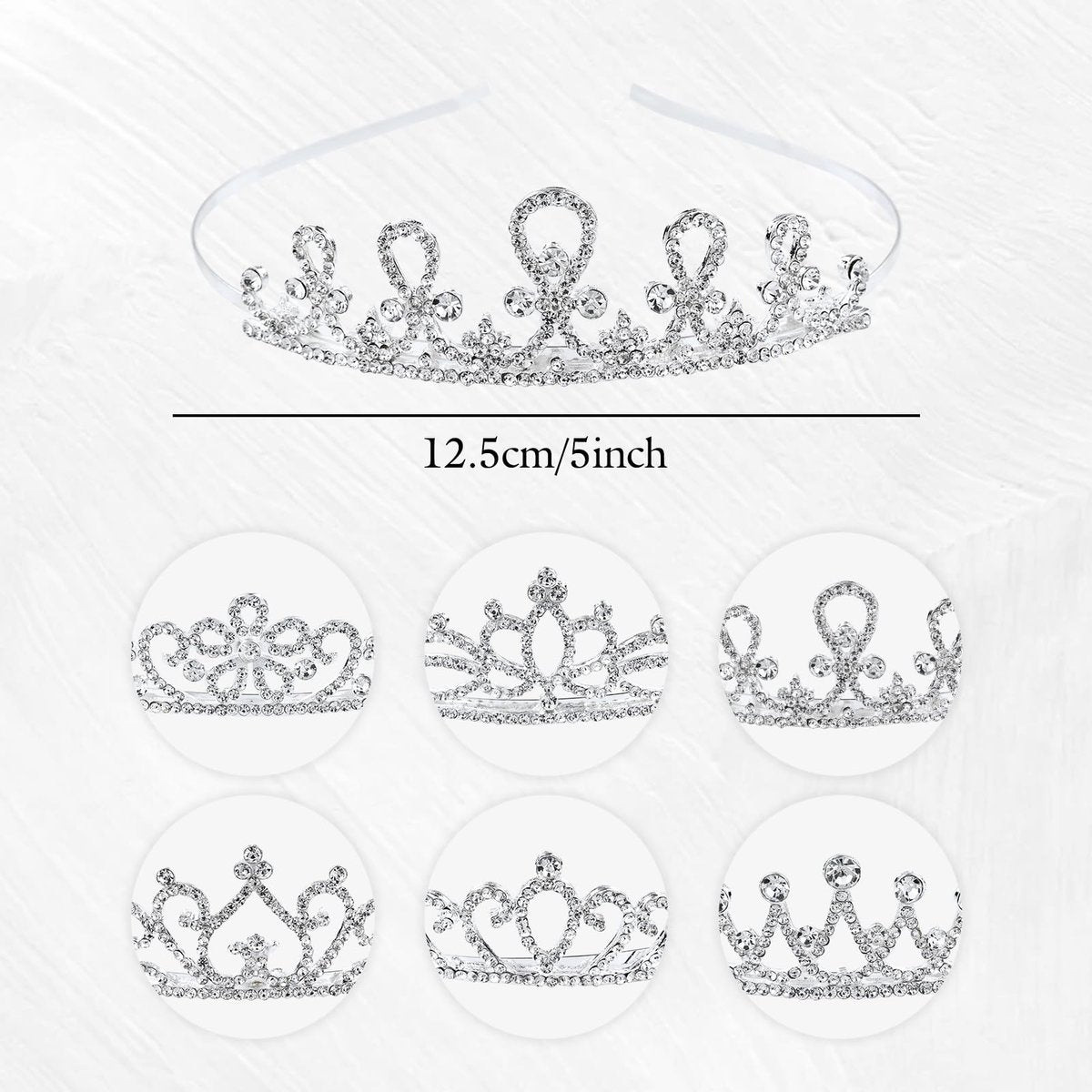 inSowni 6 Pack Decorative Sparkling Rhinestone Silver Metal Crown Headbands Tiaras for Women - Wedding Bridal Birthday Party Prom Headpieces with 12 Silicone Covers - görsel 3