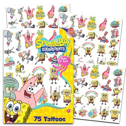 SpongeBob SquarePants Temporary Tattoos for Kids and Adults - 75 SpongeBob Tattoos for Party Favors Goodie Bags and More