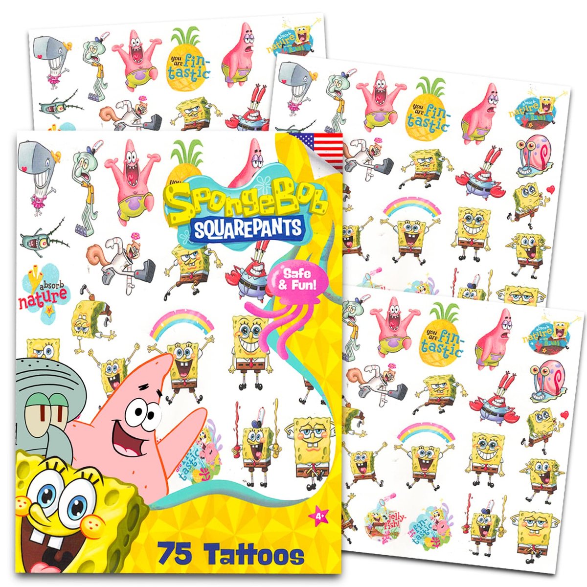 SpongeBob SquarePants Temporary Tattoos for Kids and Adults - 75 SpongeBob Tattoos for Party Favors Goodie Bags and More - görsel 1