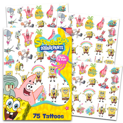 SpongeBob SquarePants Temporary Tattoos for Kids and Adults - 75 SpongeBob Tattoos for Party Favors Goodie Bags and More
