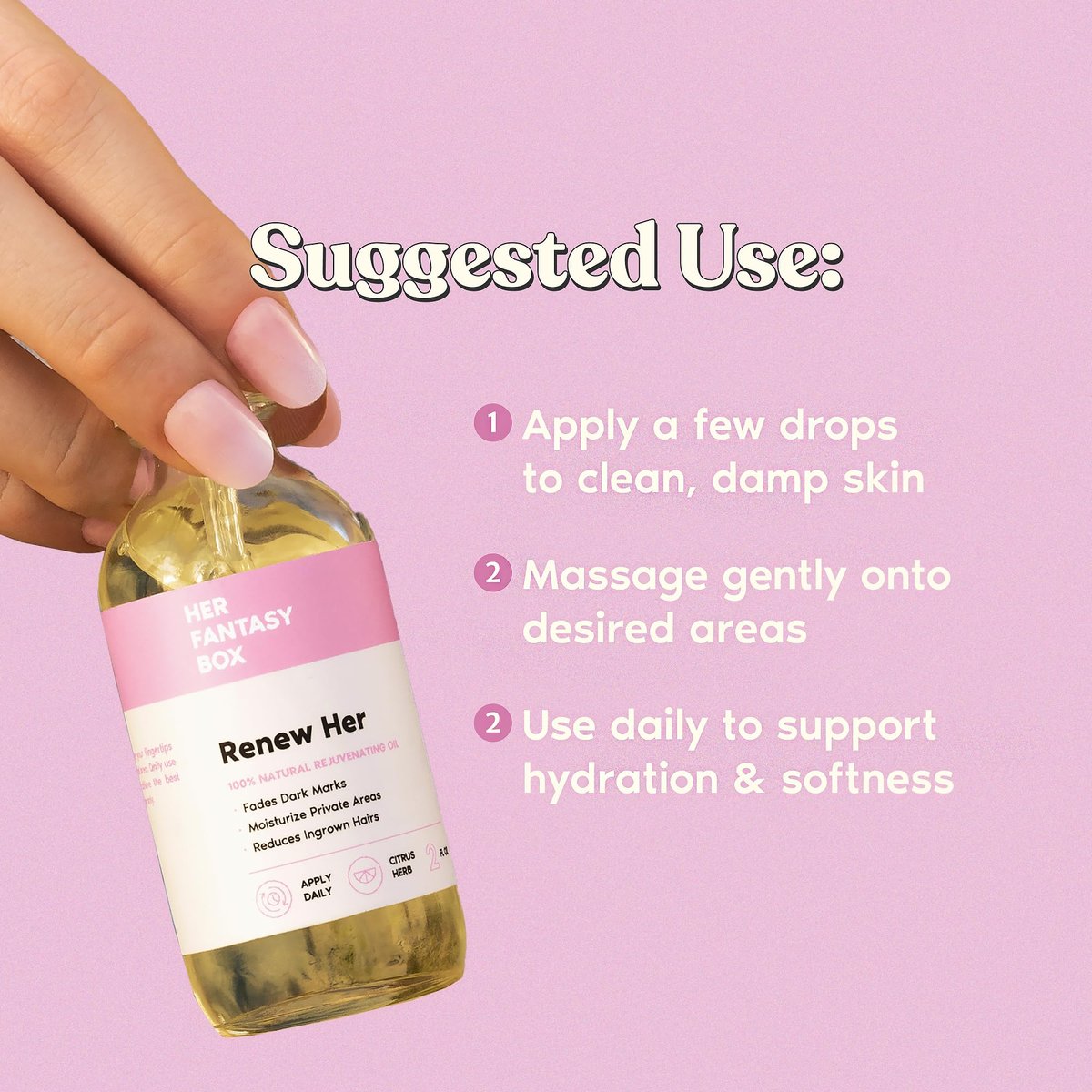 Her Fantasy Box Renew Her Natural Rejuvenating Yoni Oil - 2 Fl Oz for Dark Spots, Ingrown Hair & Skin Brightening Avelisse