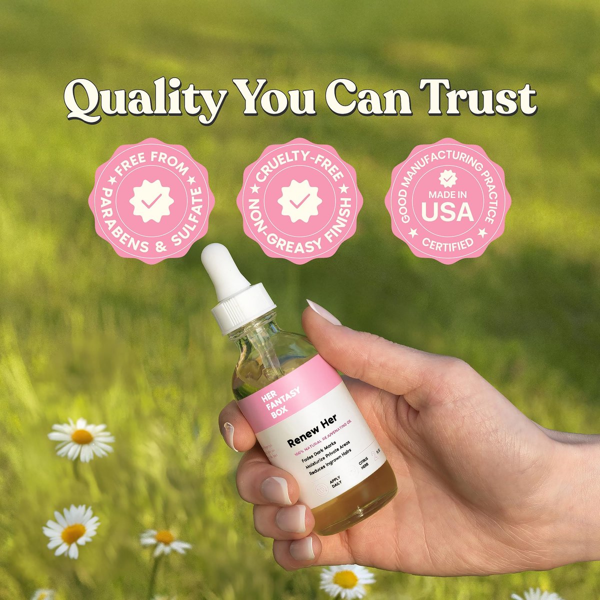 Her Fantasy Box Renew Her Natural Rejuvenating Yoni Oil - 2 Fl Oz for Dark Spots, Ingrown Hair & Skin Brightening Avelisse