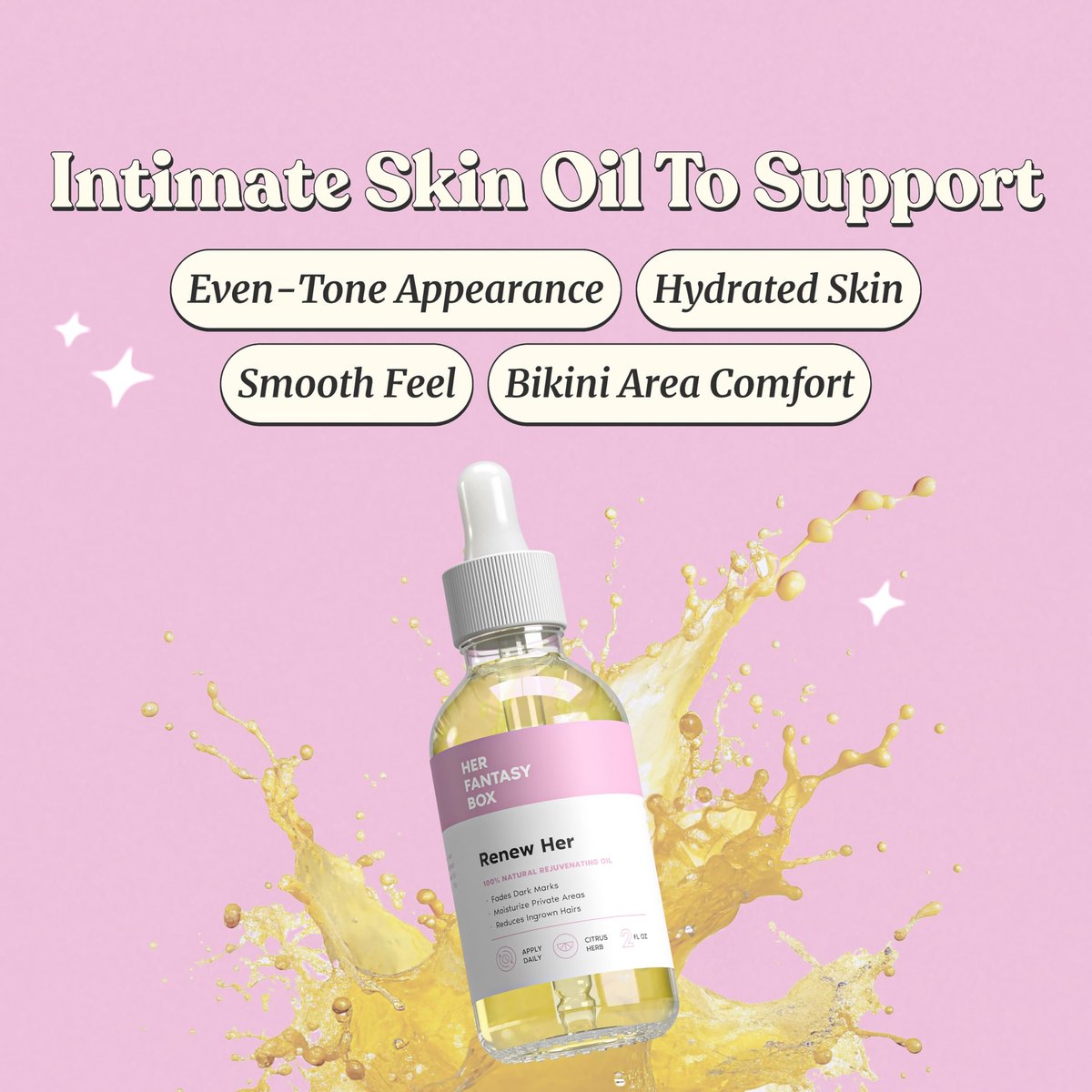 Her Fantasy Box Renew Her Natural Rejuvenating Yoni Oil - 2 Fl Oz for Dark Spots, Ingrown Hair & Skin Brightening Avelisse