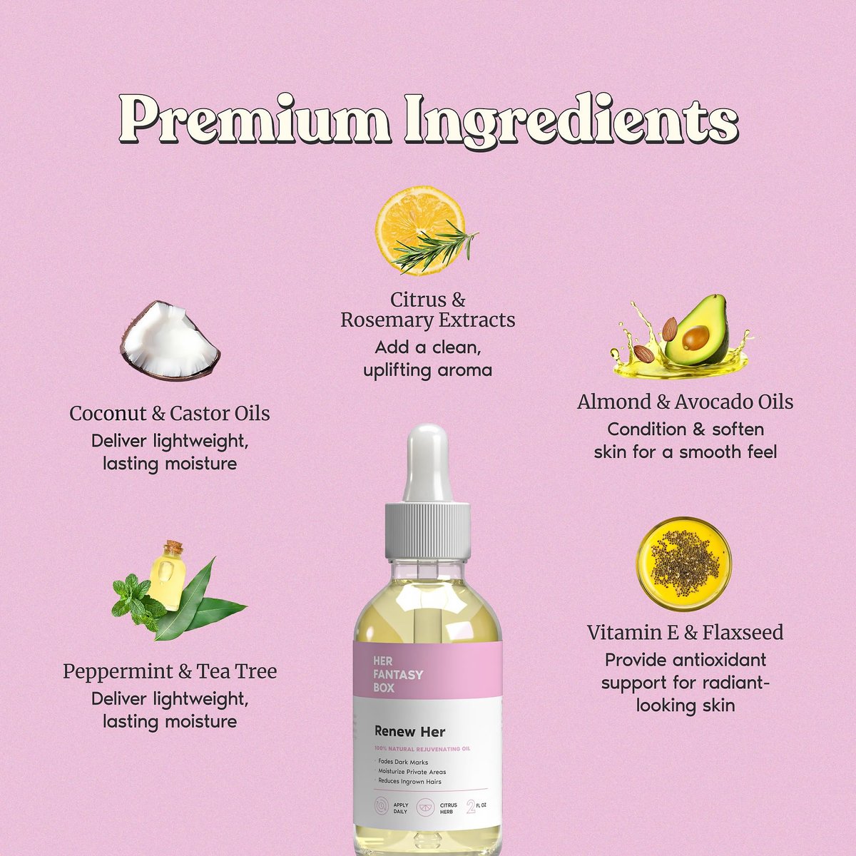 Her Fantasy Box Renew Her Natural Rejuvenating Yoni Oil - 2 Fl Oz for Dark Spots, Ingrown Hair & Skin Brightening Avelisse