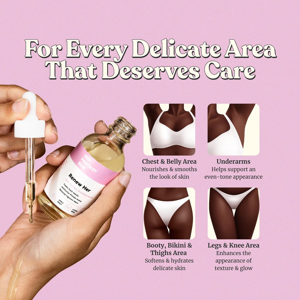 Her Fantasy Box Renew Her Natural Rejuvenating Yoni Oil - 2 Fl Oz for Dark Spots, Ingrown Hair & Skin Brightening Avelisse