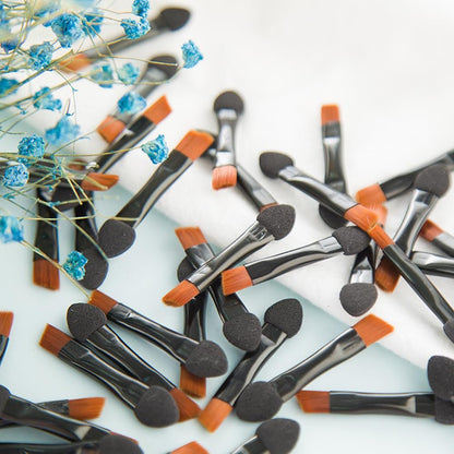 20-Pack Double-Sided Mini Eyeshadow Applicators & Angled Eyebrow Brushes - Black Nylon Makeup Brushes