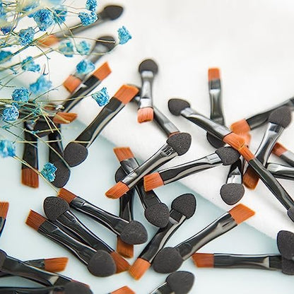 20-Pack Double-Sided Mini Eyeshadow Applicators & Angled Eyebrow Brushes - Black Nylon Makeup Brushes