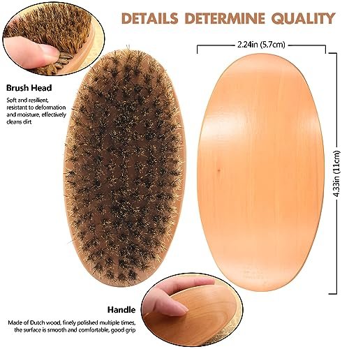 Kootinn Boar Bristle Hair & Beard Brush for Men – Small Soft Travel Beard Brush, Pocket Wooden Mustache Brush - görsel 5
