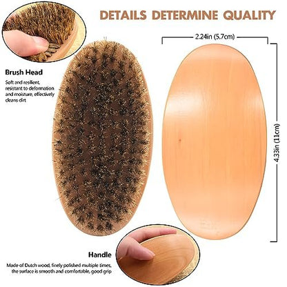 Kootinn Boar Bristle Hair & Beard Brush for Men – Small Soft Travel Beard Brush, Pocket Wooden Mustache Brush