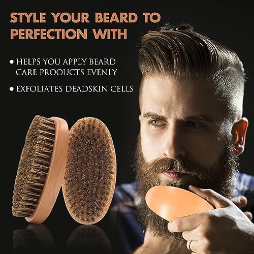 Kootinn Boar Bristle Hair & Beard Brush for Men – Small Soft Travel Beard Brush, Pocket Wooden Mustache Brush - görsel 11