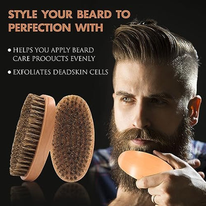Kootinn Boar Bristle Hair & Beard Brush for Men – Small Soft Travel Beard Brush, Pocket Wooden Mustache Brush