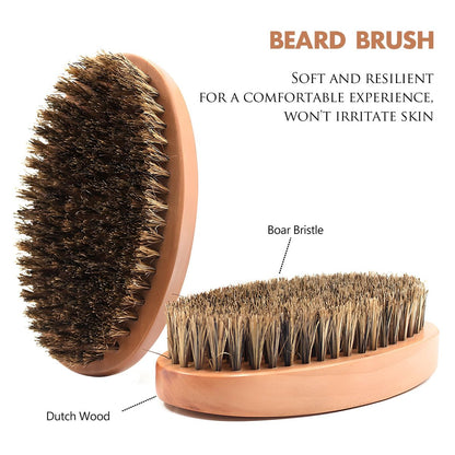 Kootinn Boar Bristle Hair & Beard Brush for Men – Small Soft Travel Beard Brush, Pocket Wooden Mustache Brush