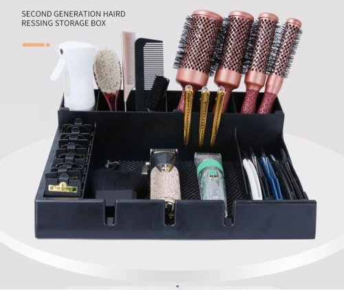 Multifunctional Detachable Hairdressing Tool Holder - Large Salon Barber Supplies Organizer for Scissors, Combs, Brushes - Black Plastic Storage Case - görsel 8