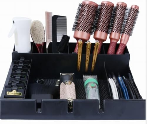 Multifunctional Detachable Hairdressing Tool Holder - Large Salon Barber Supplies Organizer for Scissors, Combs, Brushes - Black Plastic Storage Case - görsel 2