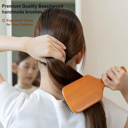 Ecotrees Wooden Paddle Hair Brush - Air Cushion Massage Comb, Anti-Static Detangling Brush for Reducing Hair Breakage