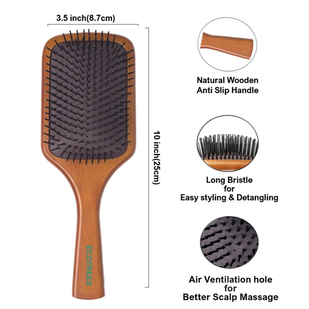 Ecotrees Wooden Paddle Hair Brush - Air Cushion Massage Comb, Anti-Static Detangling Brush for Reducing Hair Breakage - görsel 4