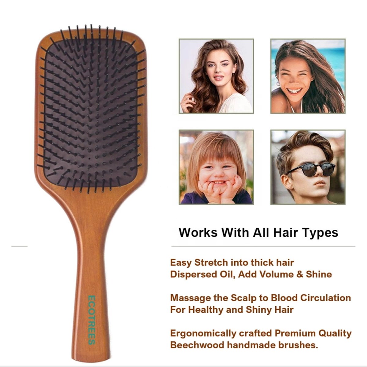 Ecotrees Wooden Paddle Hair Brush - Air Cushion Massage Comb, Anti-Static Detangling Brush for Reducing Hair Breakage - görsel 12