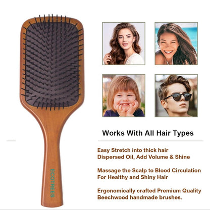 Ecotrees Wooden Paddle Hair Brush - Air Cushion Massage Comb, Anti-Static Detangling Brush for Reducing Hair Breakage