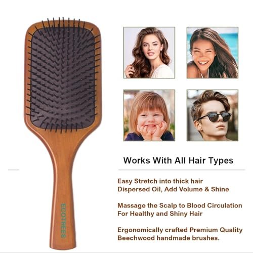 Ecotrees Wooden Paddle Hair Brush - Air Cushion Massage Comb, Anti-Static Detangling Brush for Reducing Hair Breakage - görsel 11