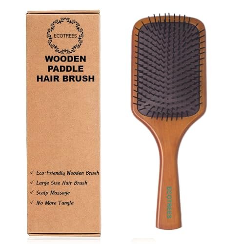 Ecotrees Wooden Paddle Hair Brush - Air Cushion Massage Comb, Anti-Static Detangling Brush for Reducing Hair Breakage - görsel 1