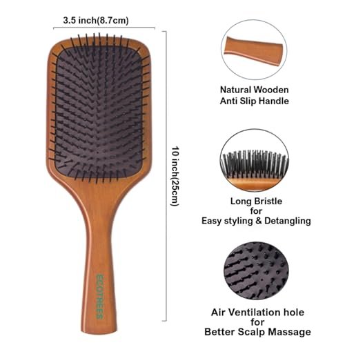 Ecotrees Wooden Paddle Hair Brush - Air Cushion Massage Comb, Anti-Static Detangling Brush for Reducing Hair Breakage - görsel 3