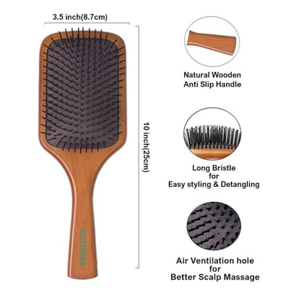 Ecotrees Wooden Paddle Hair Brush - Air Cushion Massage Comb, Anti-Static Detangling Brush for Reducing Hair Breakage