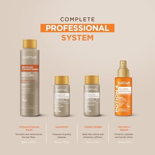 KATIVA Brazilian Keratin Straightening Kit - Formaldehyde-Free Smoothing, Anti-Frizz with Hyaluronic Acid & Argan Oil, Vegan, Up to 12 Weeks Avelisse