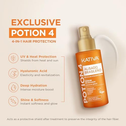 KATIVA Brazilian Keratin Straightening Kit - Formaldehyde-Free Smoothing, Anti-Frizz with Hyaluronic Acid & Argan Oil, Vegan, Up to 12 Weeks Avelisse