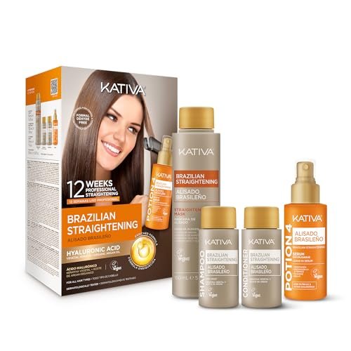 KATIVA Brazilian Keratin Straightening Kit - Formaldehyde-Free Smoothing, Anti-Frizz with Hyaluronic Acid & Argan Oil, Vegan, Up to 12 Weeks Avelisse