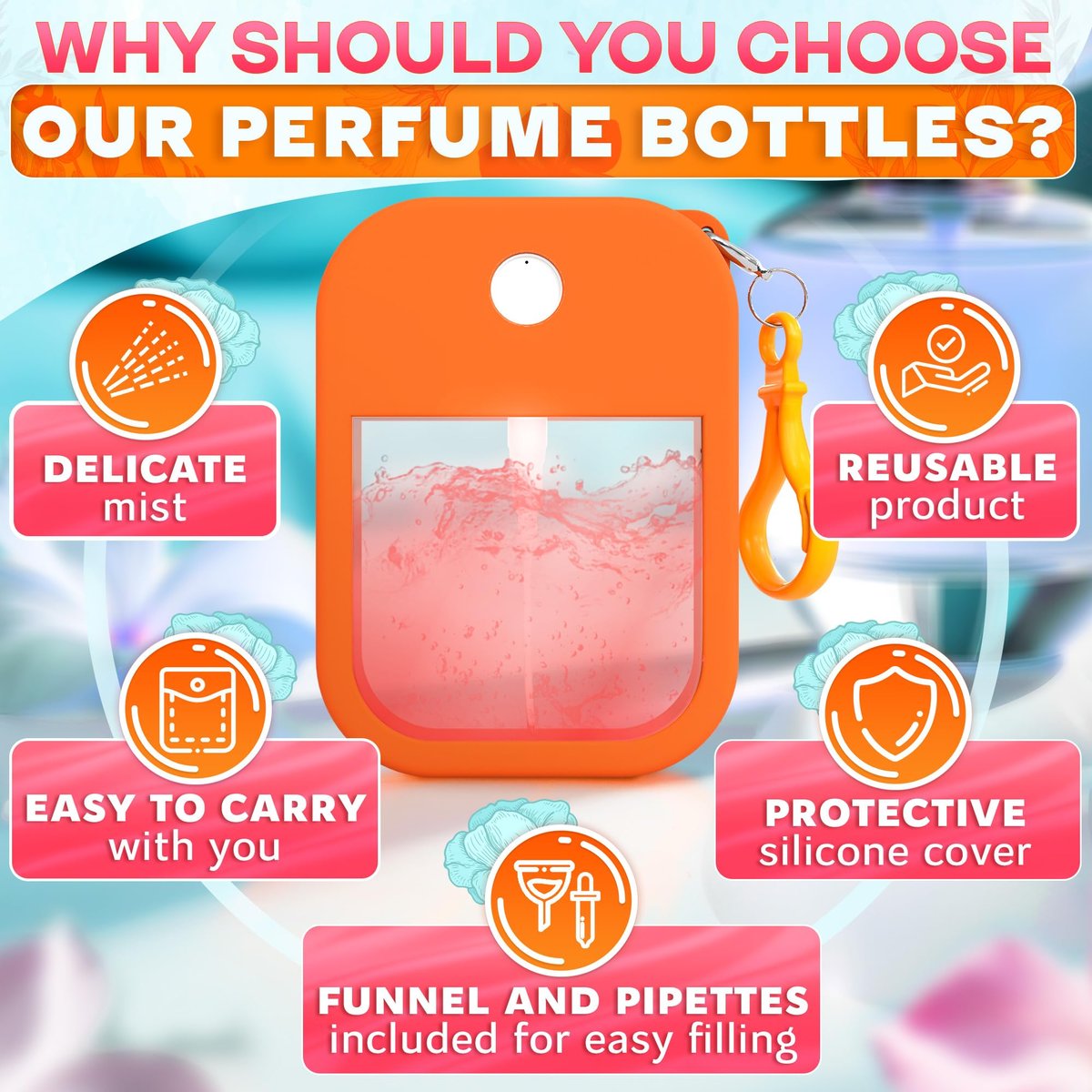 VIKROM 6-Pack Refillable Travel Size Perfume Bottles (1.28 oz Each) with Colorful Silicone Case & Keychain – TSA-Compliant Atomizer for Purse, Ideal Gift for Mom Avelisse
