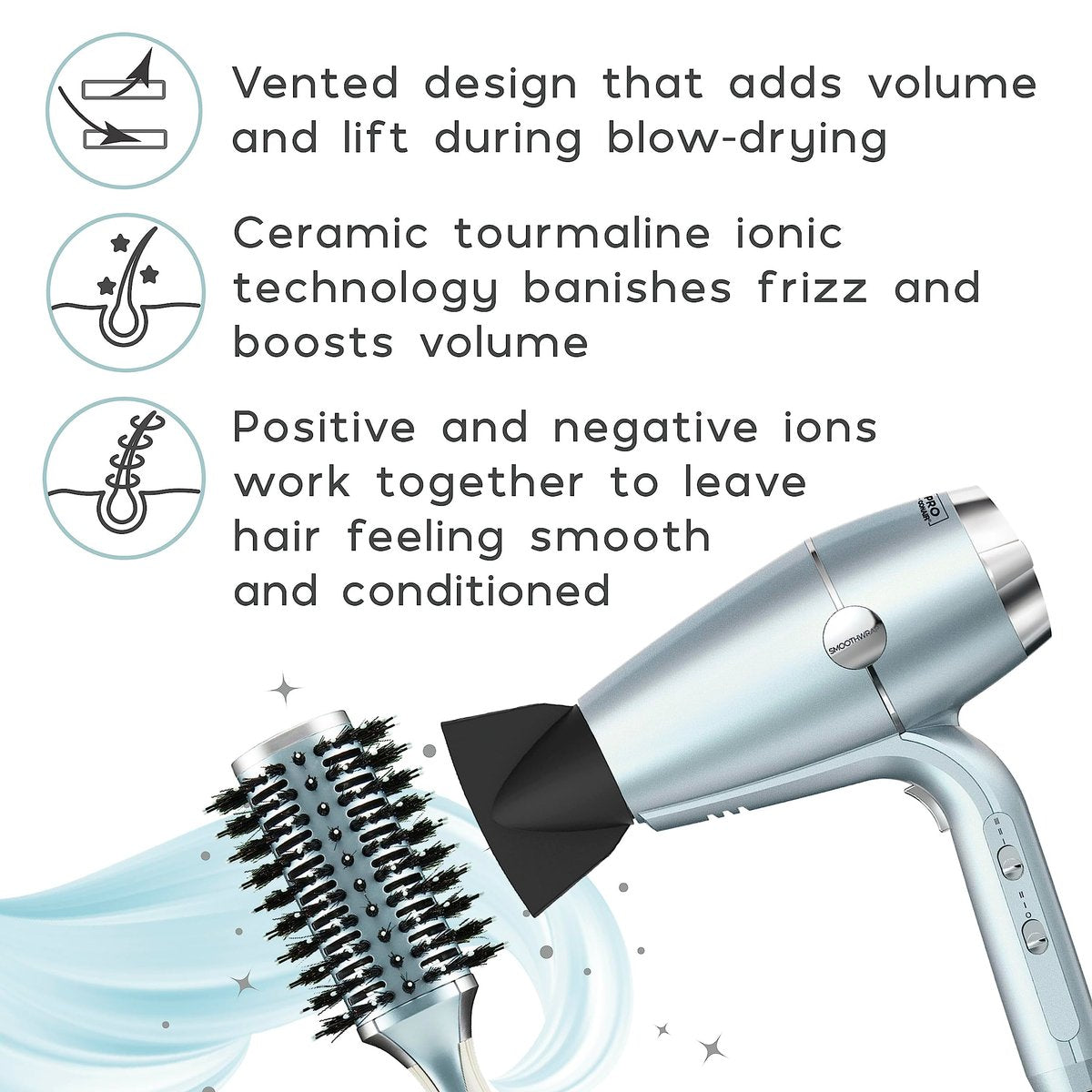 InfinitiPro by Conair Porcupine Round Brush - Smoothwrap Series, Icy Blue, Reduces Frizz & Adds Volume Avelisse
