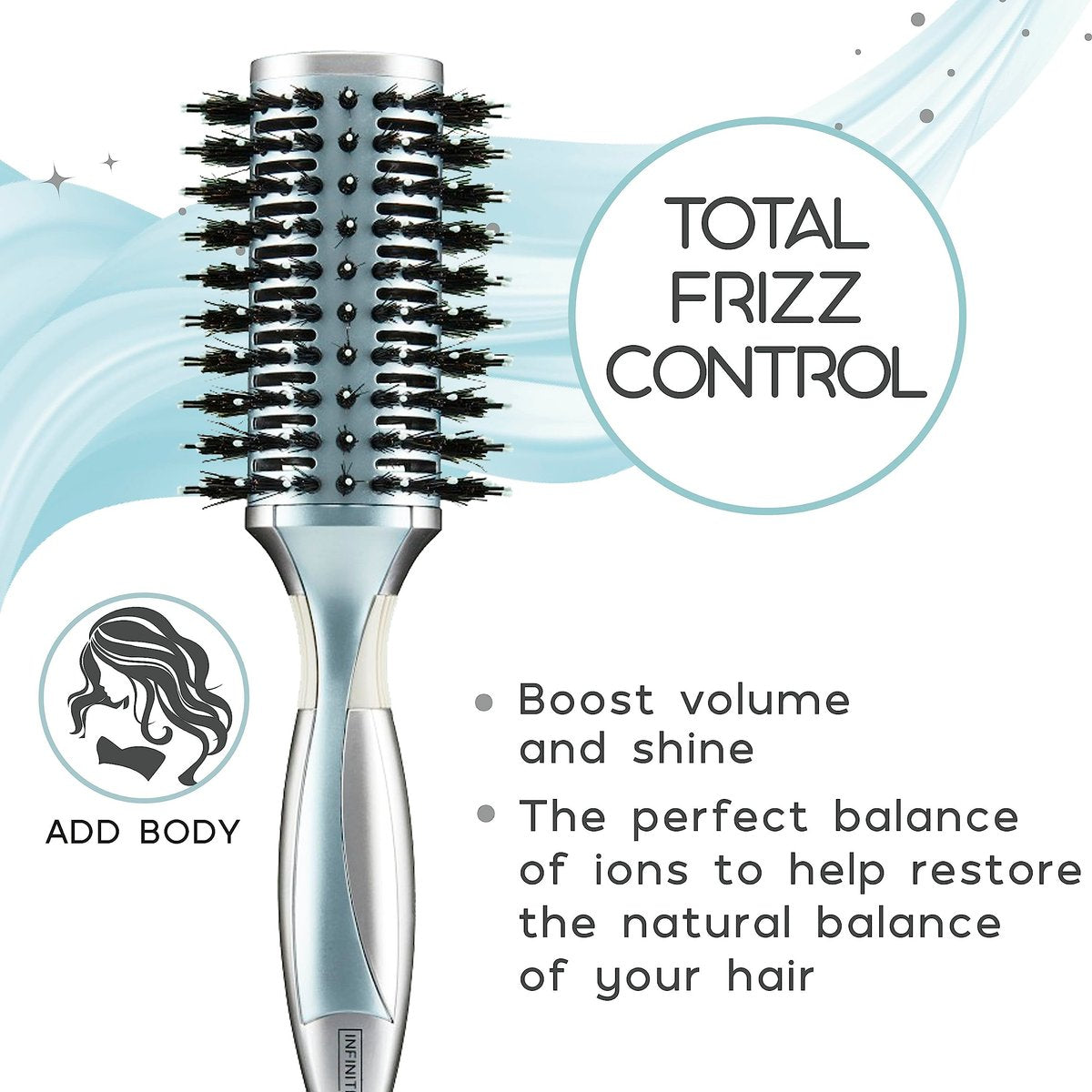 InfinitiPro by Conair Porcupine Round Brush - Smoothwrap Series, Icy Blue, Reduces Frizz & Adds Volume Avelisse