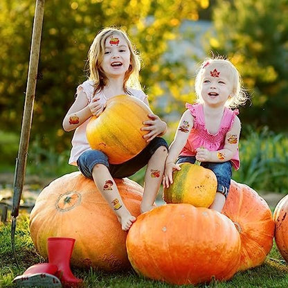 HOWAF 96-Piece Fall Temporary Tattoos for Kids – Autumn Harvest Face Tattoos with Pumpkin & Scarecrow Designs, Hello Autumn Party Decorations