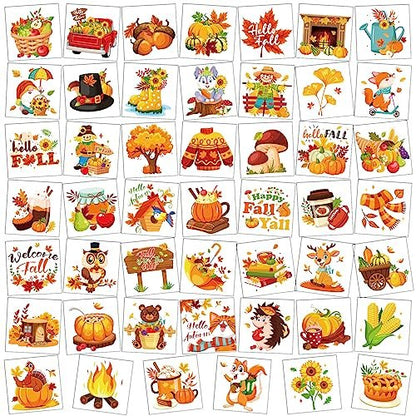 HOWAF 96-Piece Fall Temporary Tattoos for Kids – Autumn Harvest Face Tattoos with Pumpkin & Scarecrow Designs, Hello Autumn Party Decorations