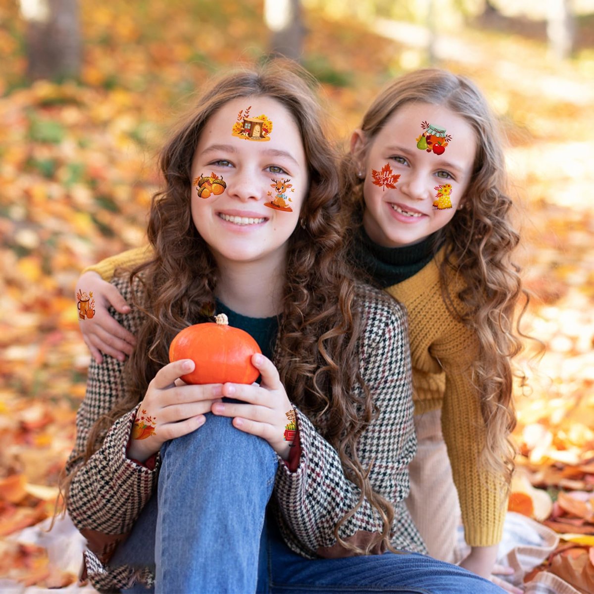 HOWAF 96-Piece Fall Temporary Tattoos for Kids – Autumn Harvest Face Tattoos with Pumpkin & Scarecrow Designs, Hello Autumn Party Decorations - görsel 13