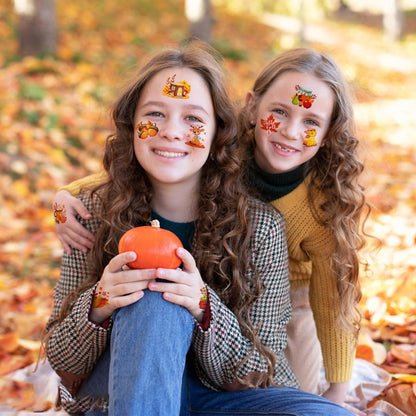 HOWAF 96-Piece Fall Temporary Tattoos for Kids – Autumn Harvest Face Tattoos with Pumpkin & Scarecrow Designs, Hello Autumn Party Decorations
