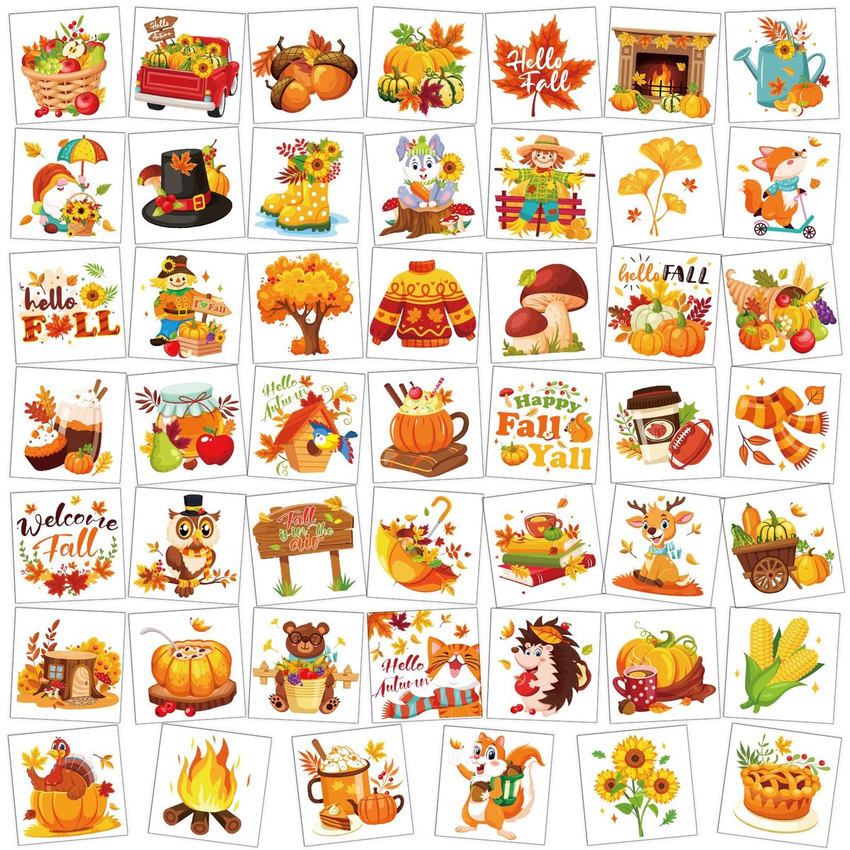 HOWAF 96-Piece Fall Temporary Tattoos for Kids – Autumn Harvest Face Tattoos with Pumpkin & Scarecrow Designs, Hello Autumn Party Decorations - görsel 1