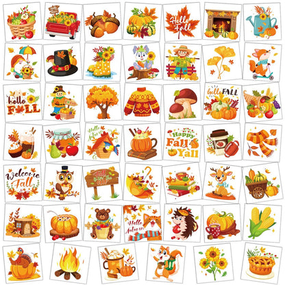 HOWAF 96-Piece Fall Temporary Tattoos for Kids – Autumn Harvest Face Tattoos with Pumpkin & Scarecrow Designs, Hello Autumn Party Decorations