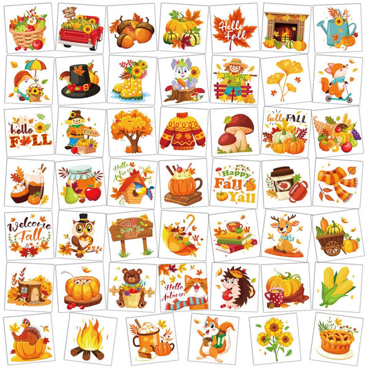 HOWAF 96-Piece Fall Temporary Tattoos for Kids – Autumn Harvest Face Tattoos with Pumpkin & Scarecrow Designs, Hello Autumn Party Decorations