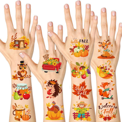 HOWAF 96-Piece Fall Temporary Tattoos for Kids – Autumn Harvest Face Tattoos with Pumpkin & Scarecrow Designs, Hello Autumn Party Decorations