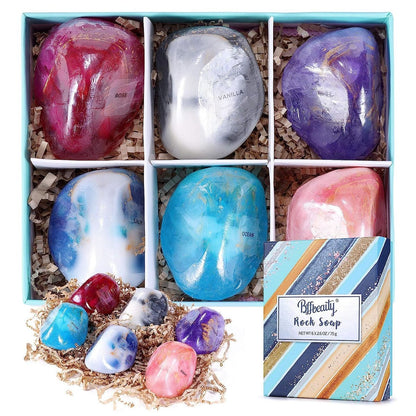 Bff Beauty Gemstone Soap Bar Set - 6pcs Hand, Face & Body Bar Soaps - Moisturizing Gift Set for Women & Men - Birthday, Valentine, Christmas Present Avelisse