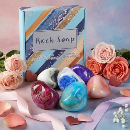 Bff Beauty Gemstone Soap Bar Set - 6pcs Hand, Face & Body Bar Soaps - Moisturizing Gift Set for Women & Men - Birthday, Valentine, Christmas Present Avelisse