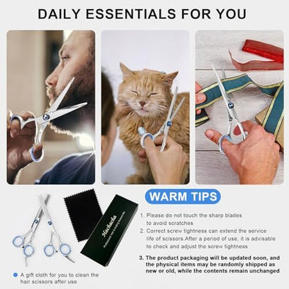 Professional Hair Cutting Scissors and Thinning Shears Set - 6.5in Stainless Steel Barber Scissors for Men, Women, Kids & Pets