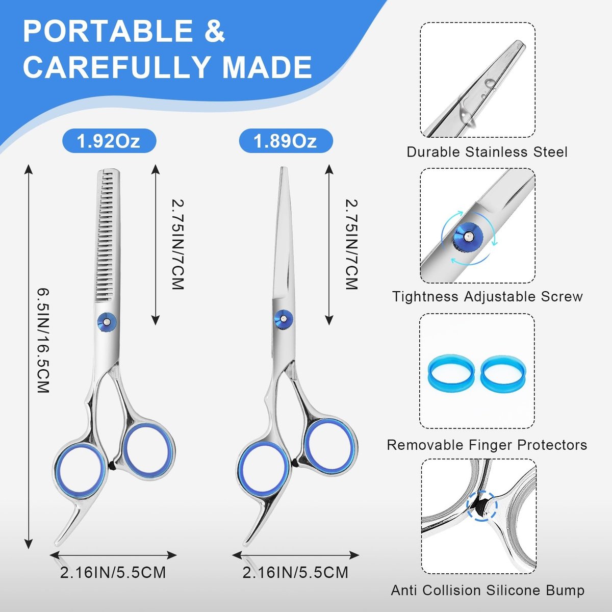 Professional Hair Cutting Scissors and Thinning Shears Set - 6.5in Stainless Steel Barber Scissors for Men, Women, Kids & Pets - görsel 9