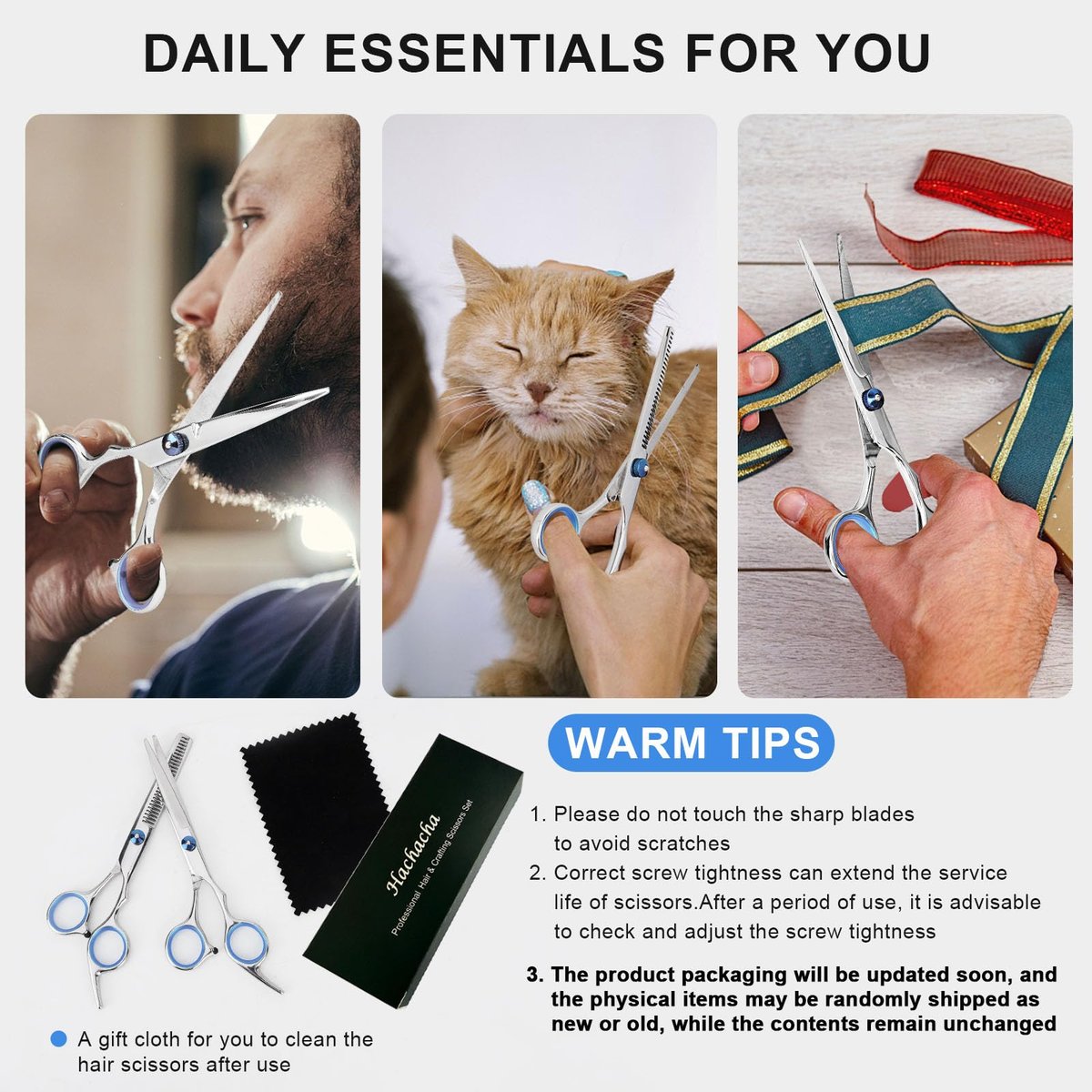 Professional Hair Cutting Scissors and Thinning Shears Set - 6.5in Stainless Steel Barber Scissors for Men, Women, Kids & Pets - görsel 13