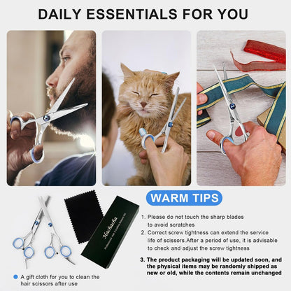Professional Hair Cutting Scissors and Thinning Shears Set - 6.5in Stainless Steel Barber Scissors for Men, Women, Kids & Pets