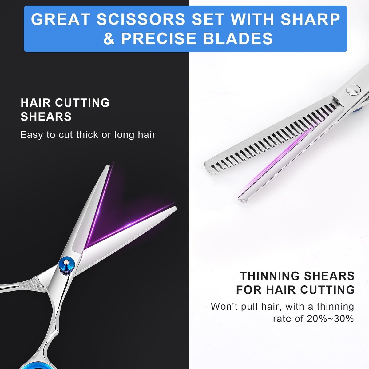 Professional Hair Cutting Scissors and Thinning Shears Set - 6.5in Stainless Steel Barber Scissors for Men, Women, Kids & Pets - görsel 3